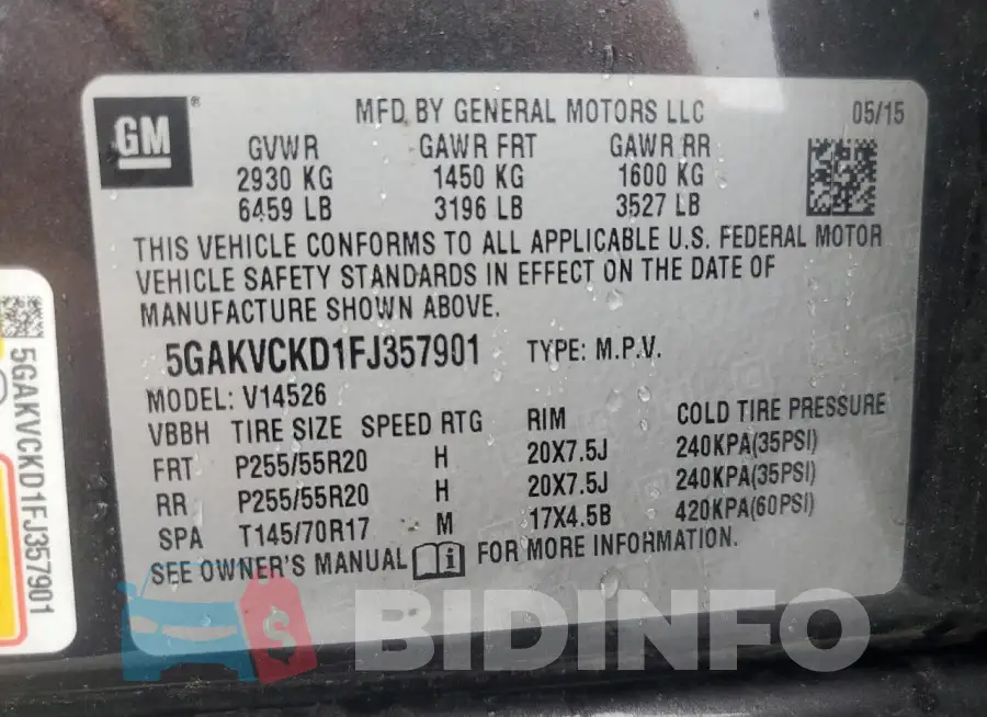 5GAKVCKD1FJ357901 Photo# 13