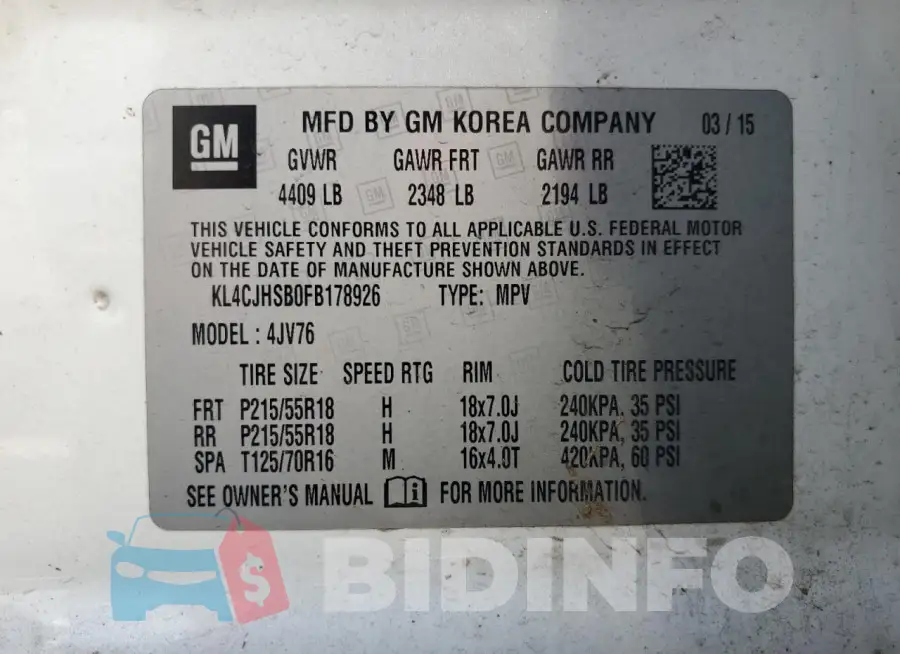 KL4CJHSB0FB178926 Photo# 14