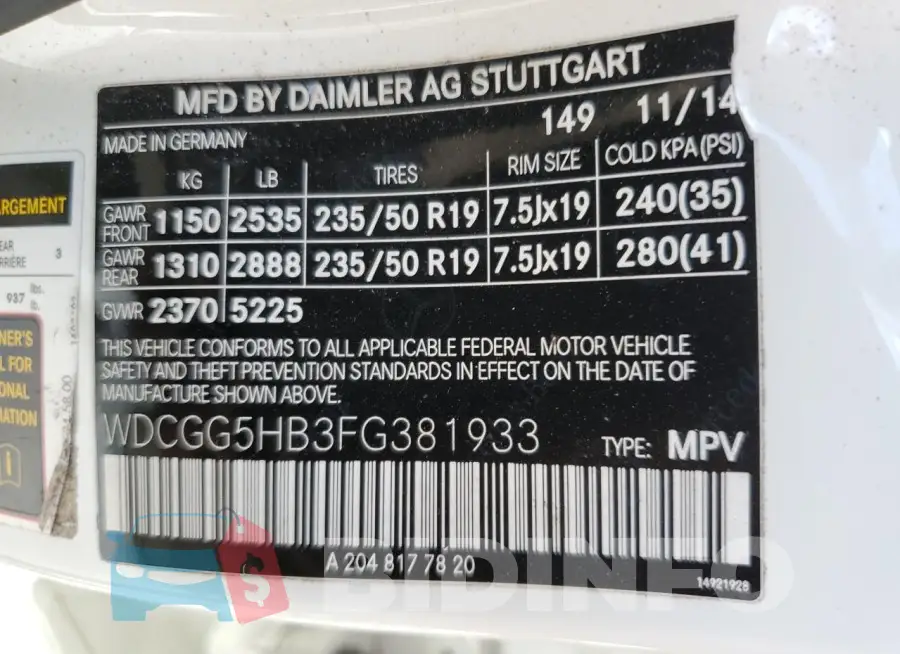 WDCGG5HB3FG381933 Photo# 13