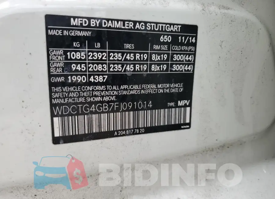 WDCTG4GB7FJ091014 Photo# 13