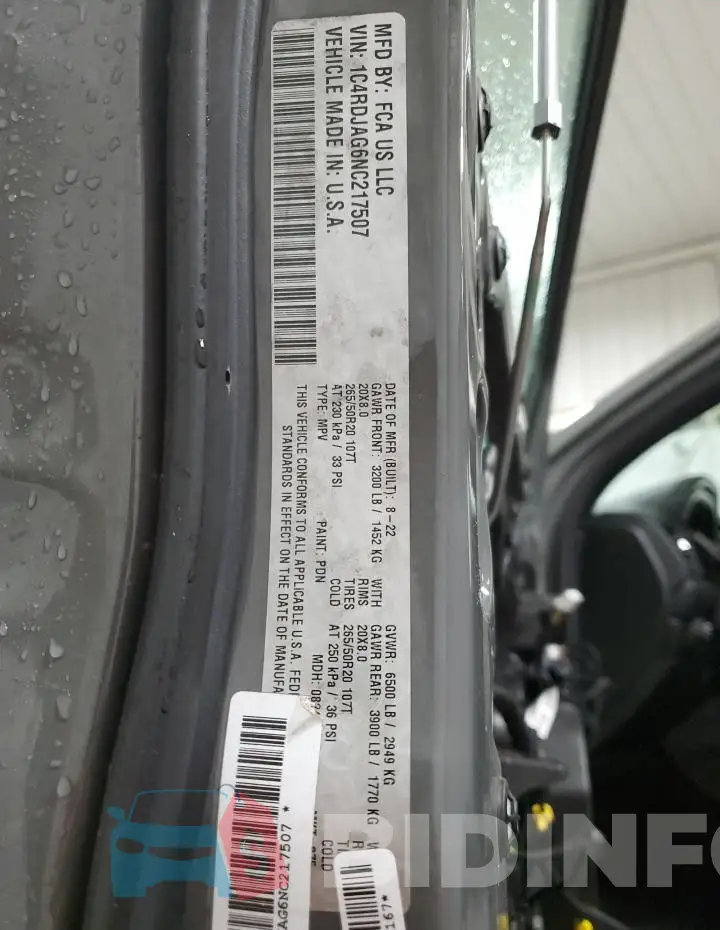 1C4RDJAG6NC217507 Photo# 14