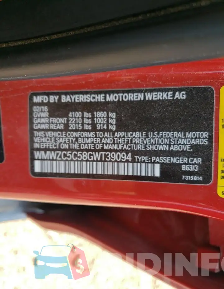WMWZC5C58GWT39094 Photo# 13