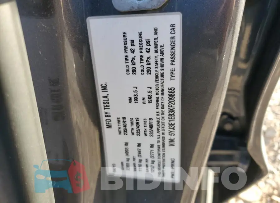 5YJ3E1EB3KF209865 Photo# 12