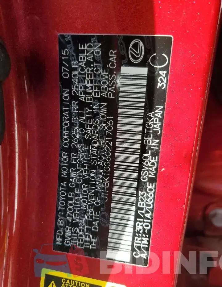 JTHBK1GG6G2217061 Photo# 13