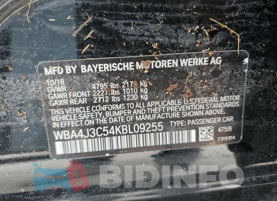 WBA4J3C54KBL09255 Photo# 13