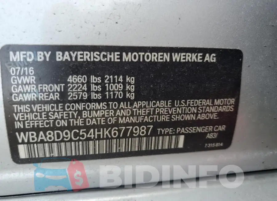 WBA8D9C54HK677987 Photo# 12