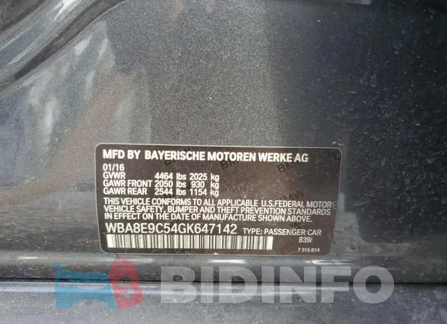 WBA8E9C54GK647142 Photo# 12