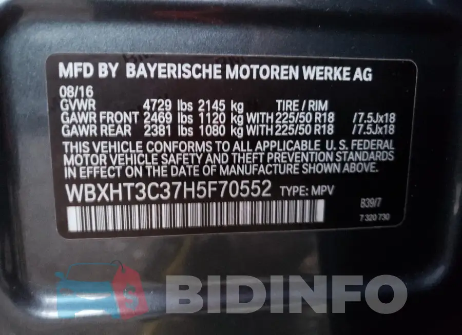 WBXHT3C37H5F70552 Photo# 13