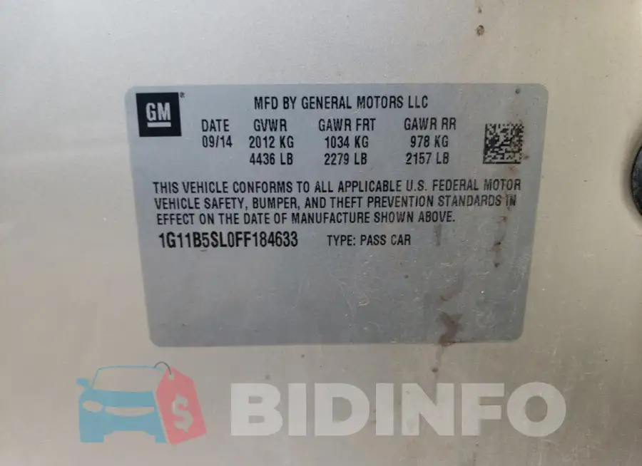 1G11B5SL0FF184633 Photo# 13