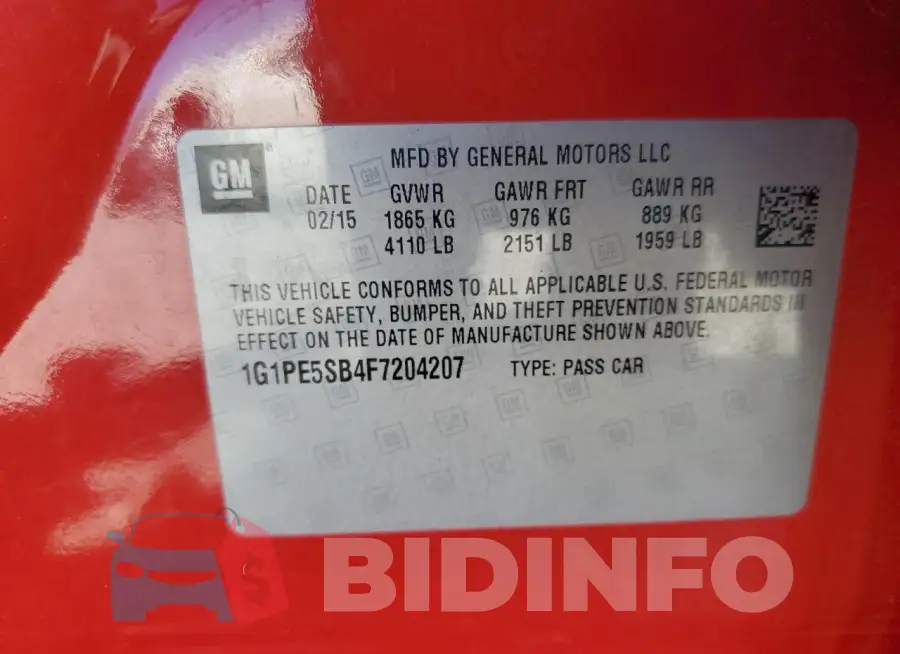 1G1PE5SB4F7204207 Photo# 12