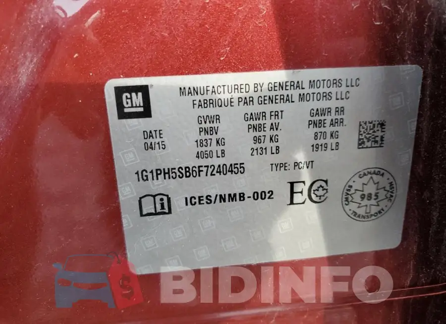 1G1PH5SB6F7240455 Photo# 12