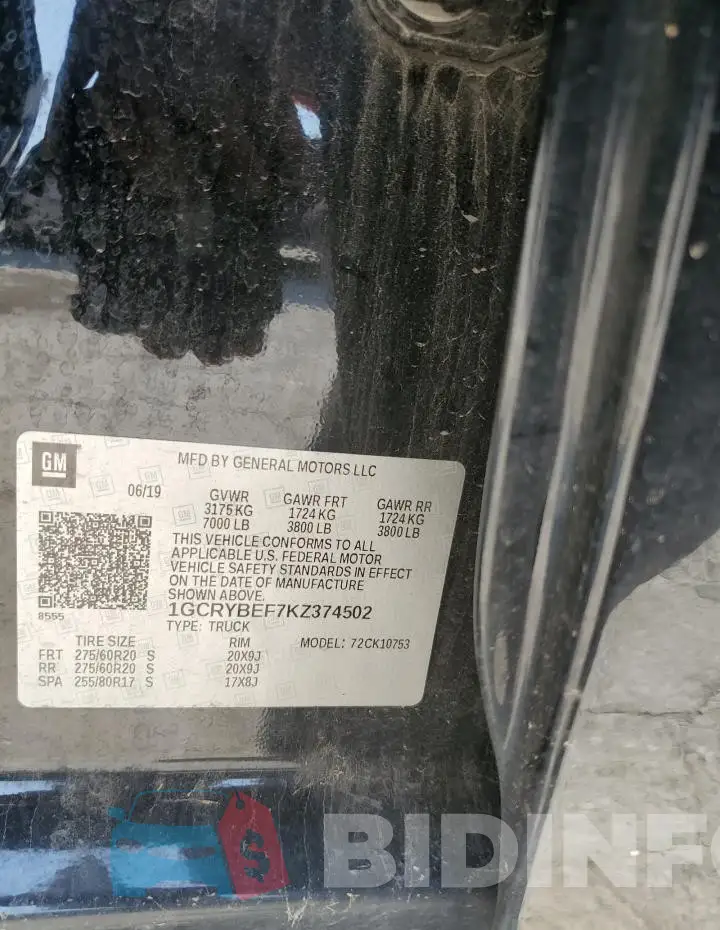 1GCRYBEF7KZ374502 Photo# 12