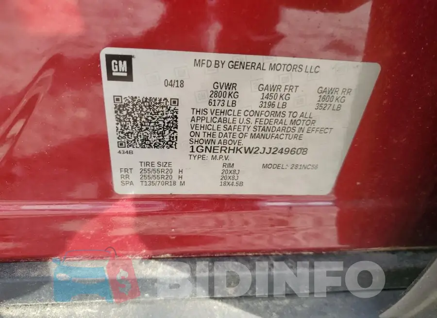 1GNERHKW2JJ249608 Photo# 12