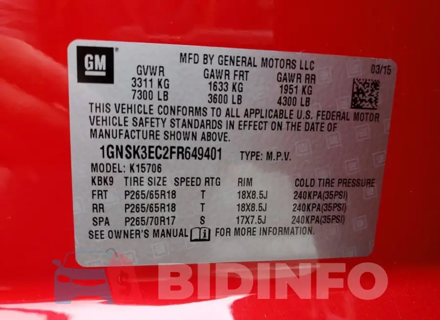1GNSK3EC2FR649401 Photo# 12