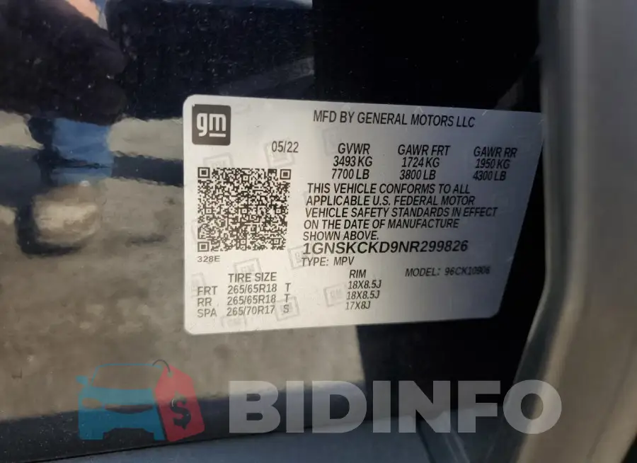 1GNSKCKD9NR299826 Photo# 13