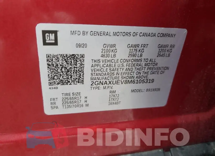2GNAXUEV8M6105319 Photo# 13