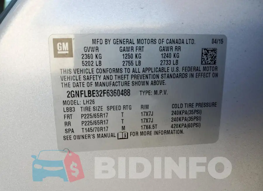 2GNFLBE32F6360488 Photo# 13