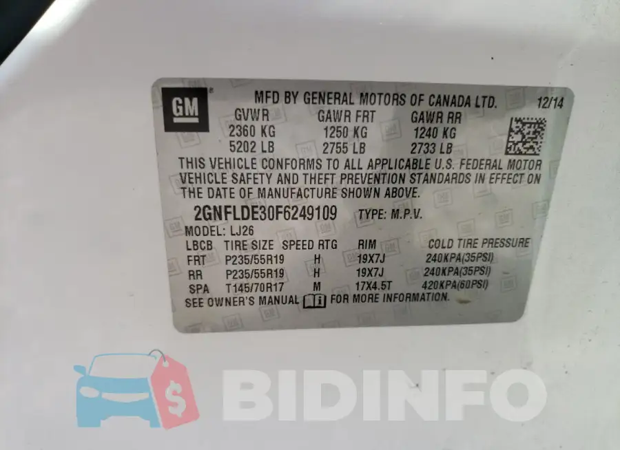 2GNFLDE30F6249109 Photo# 13