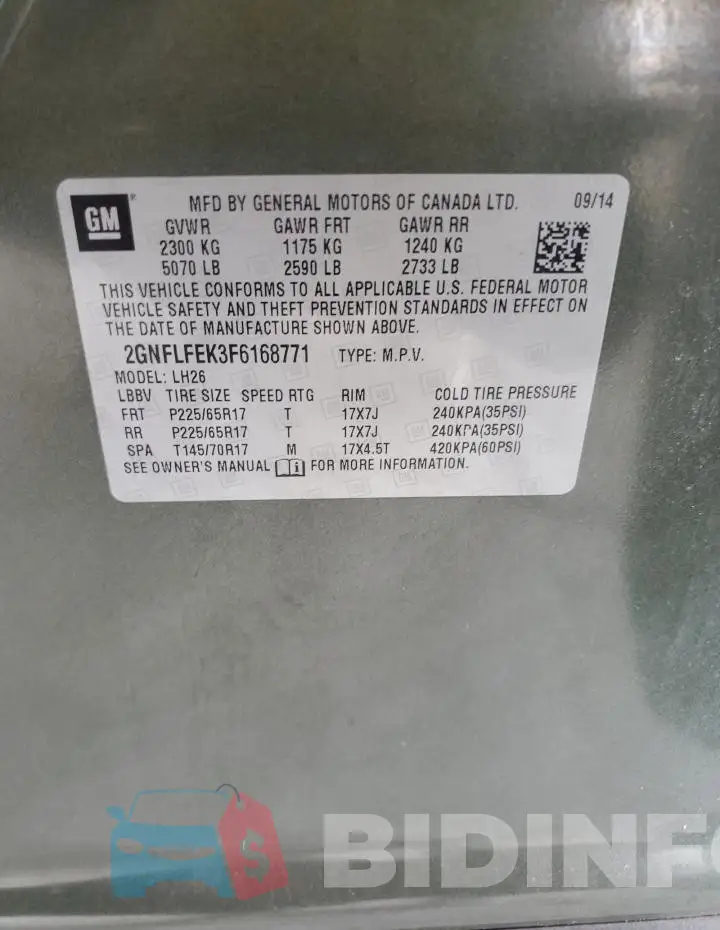 2GNFLFEK3F6168771 Photo# 13