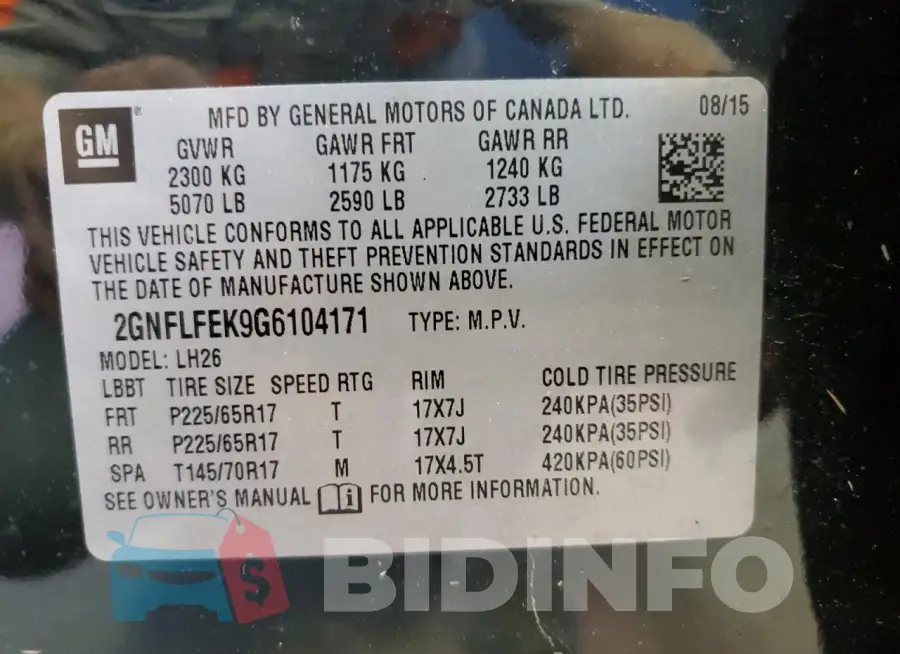 2GNFLFEK9G6104171 Photo# 14