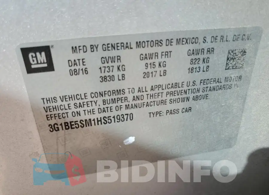 3G1BE5SM1HS519370 Photo# 12