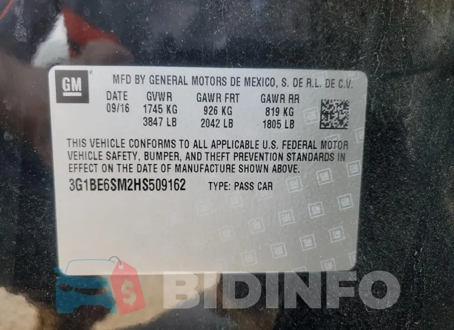 3G1BE6SM2HS509162 Photo# 12