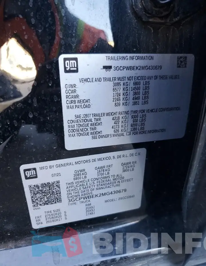 3GCPWBEK2MG430679 Photo# 12