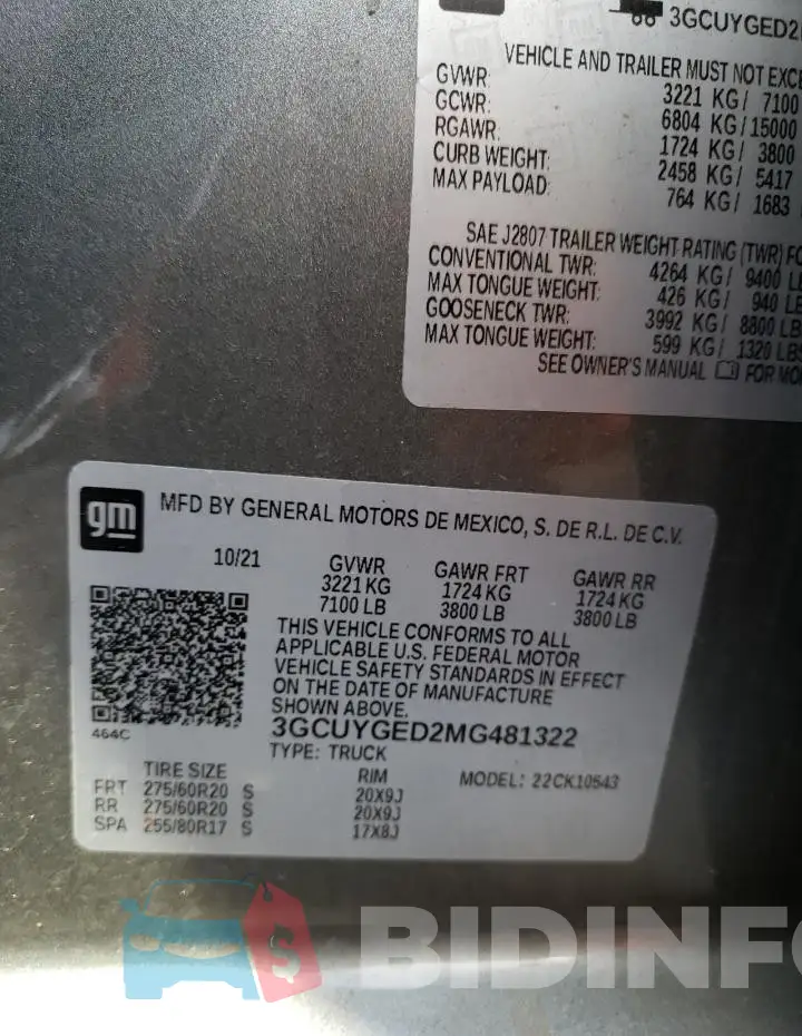 3GCUYGED2MG481322 Photo# 12