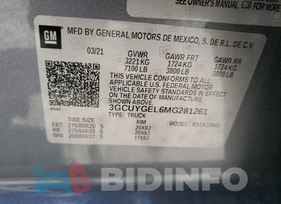 3GCUYGEL6MG281261 Photo# 12