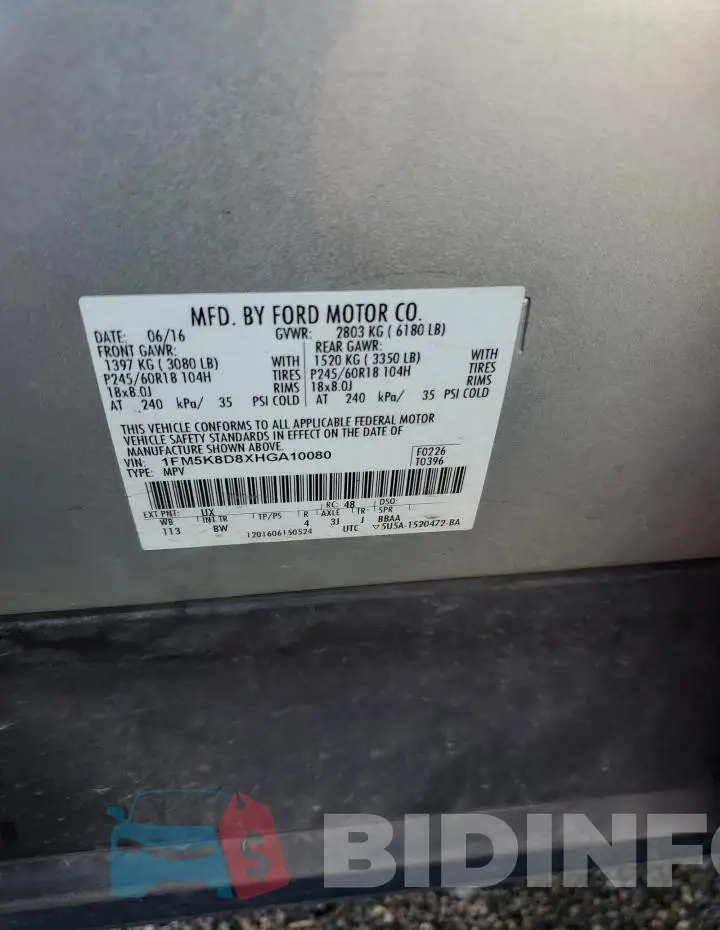 1FM5K8D8XHGA10080 Photo# 13