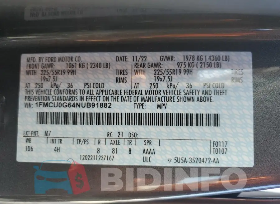 1FMCU0G64NUB91882 Photo# 13