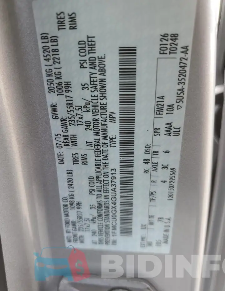 1FMCU0GX4GUA37913 Photo# 12