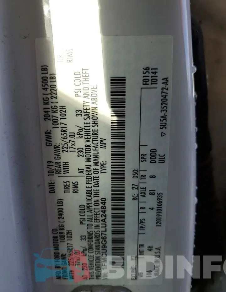 1FMCU9G67LUA24840 Photo# 13