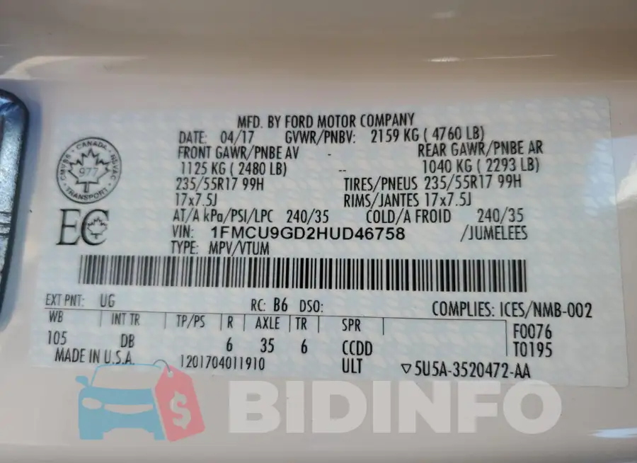 1FMCU9GD2HUD46758 Photo# 13