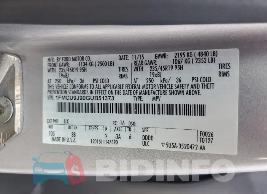 1FMCU9J90GUB51373 Photo# 13