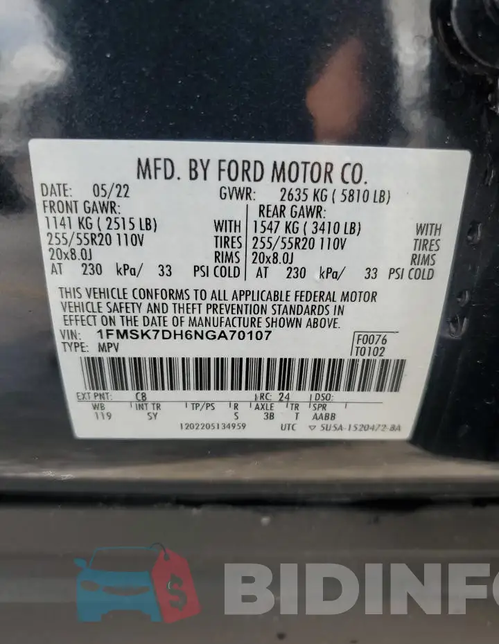 1FMSK7DH6NGA70107 Photo# 13