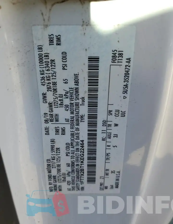 1FT7X2BT1KEG22464 Photo# 12