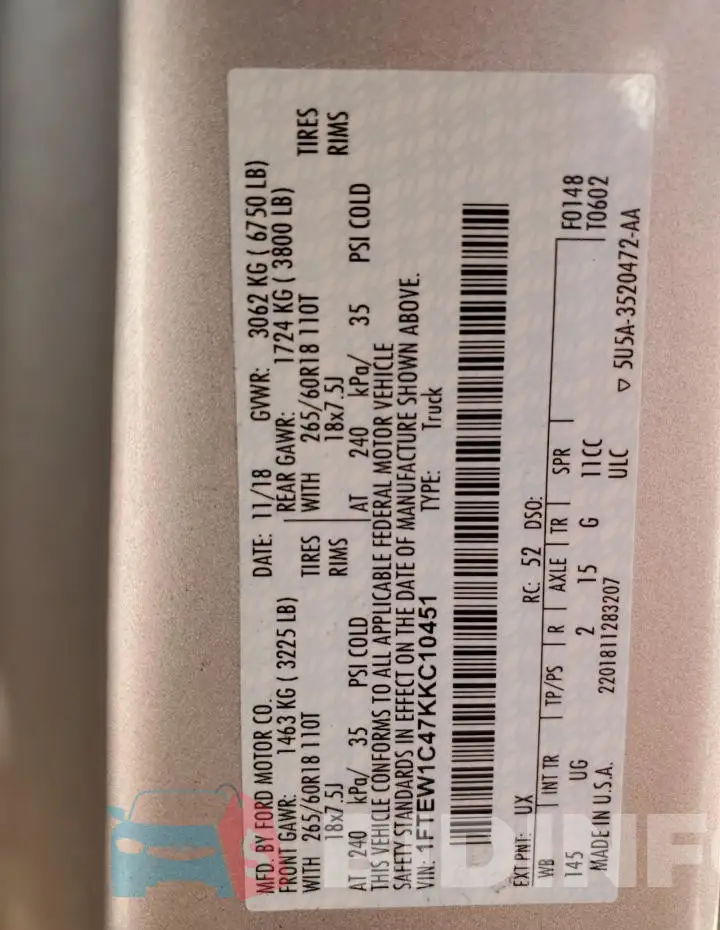 1FTEW1C47KKC10451 Photo# 12