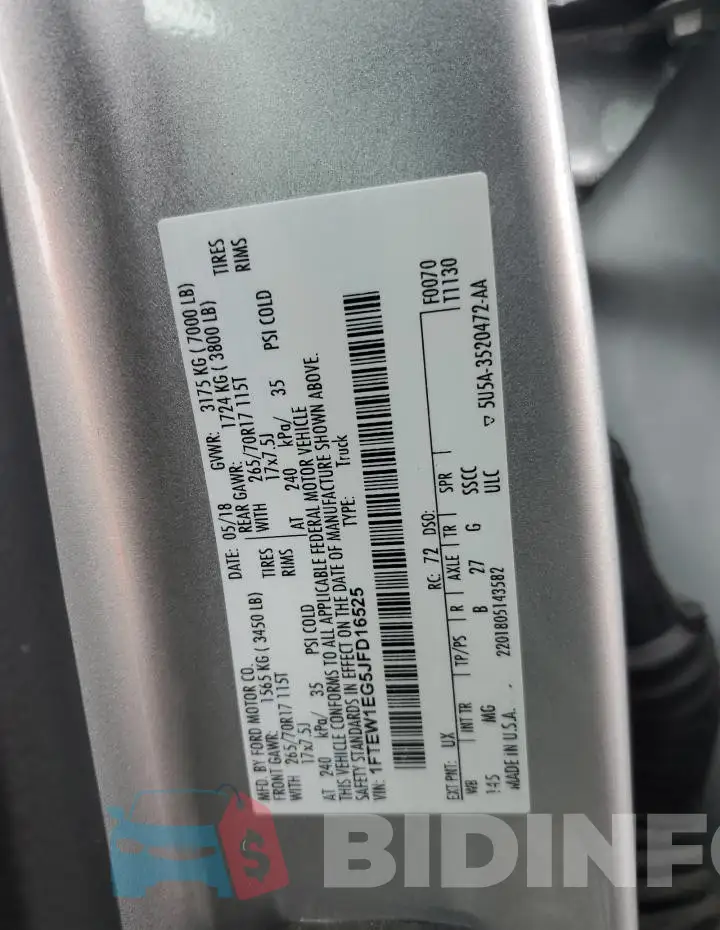 1FTEW1EG5JFD16525 Photo# 12