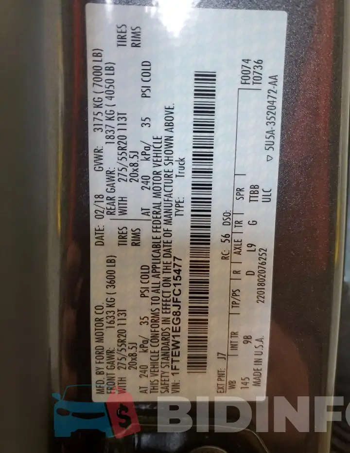 1FTEW1EG8JFC15477 Photo# 14
