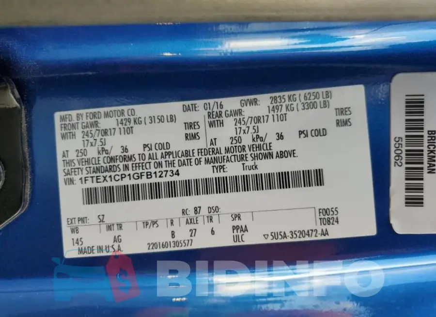 1FTEX1CP1GFB12734 Photo# 12