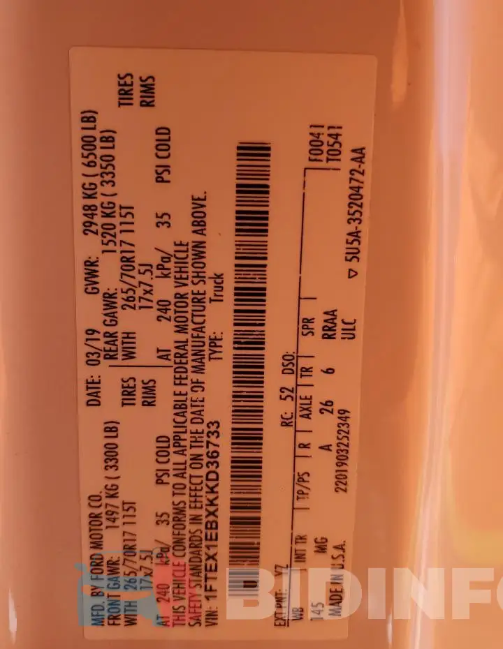 1FTEX1EBXKKD36733 Photo# 12