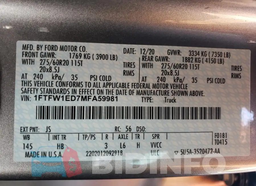 1FTFW1ED7MFA59981 Photo# 13