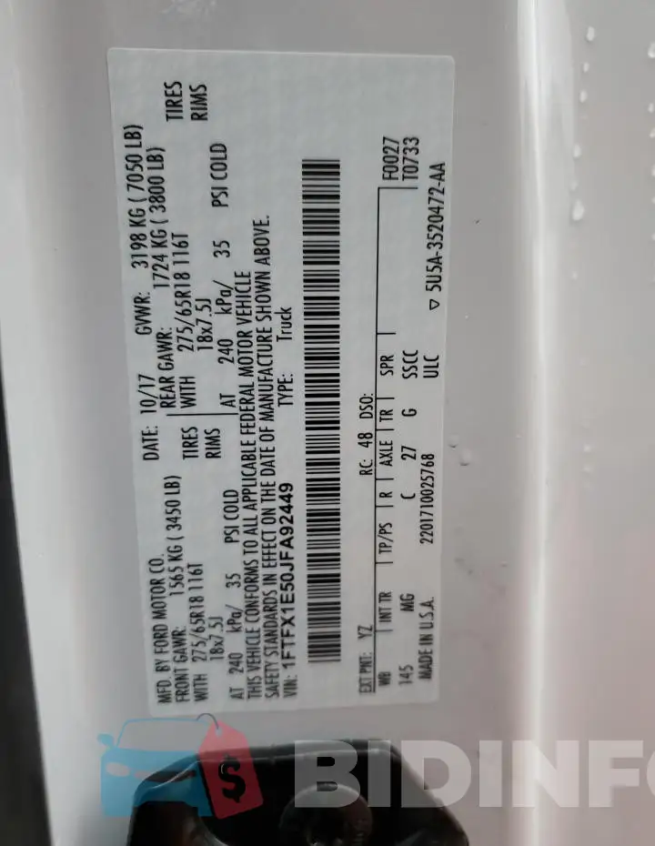 1FTFX1E50JFA92449 Photo# 12