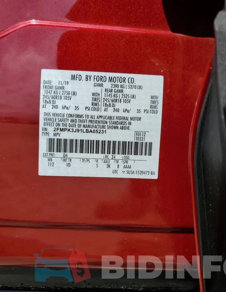 2FMPK3J91LBA05231 Photo# 14