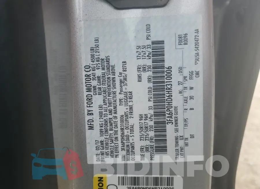 3FA6P0HD6HR310006 Photo# 13