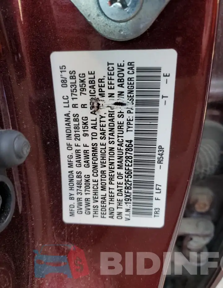 19XFB2F56FE287864 Photo# 13