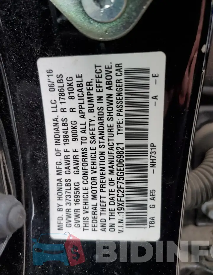 19XFC2F75GE069821 Photo# 13