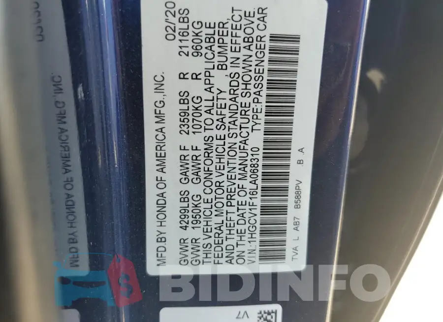 1HGCV1F16LA068310 Photo# 12
