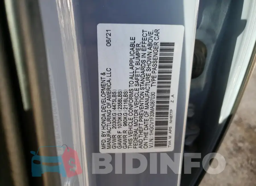1HGCV1F33MA087030 Photo# 12